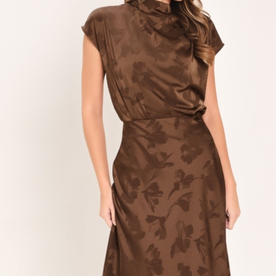 CHOCOLATE FLORAL WOVEN JACQUARD MIDI SKIRT - Image 5