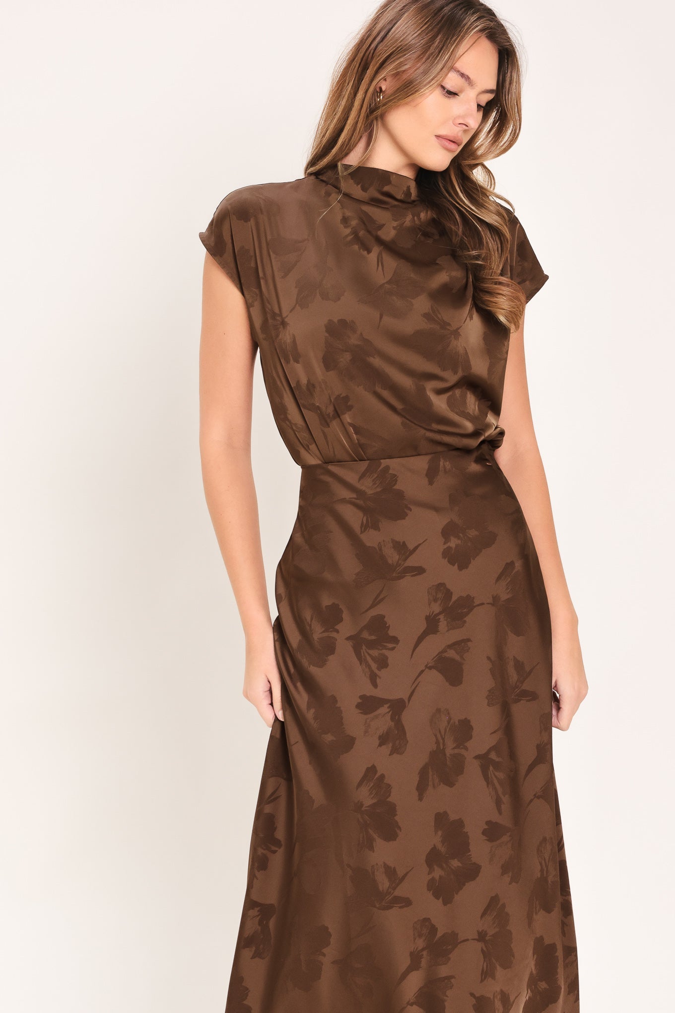 CHOCOLATE FLORAL WOVEN JACQUARD MIDI SKIRT - Image 5