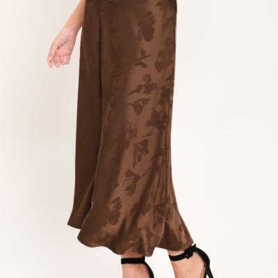 CHOCOLATE FLORAL WOVEN JACQUARD MIDI SKIRT - Image 3
