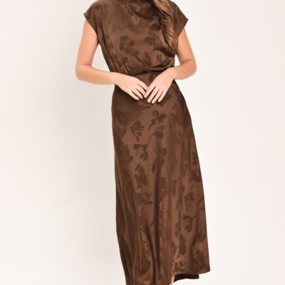 CHOCOLATE FLORAL WOVEN JACQUARD MIDI SKIRT - Image 4