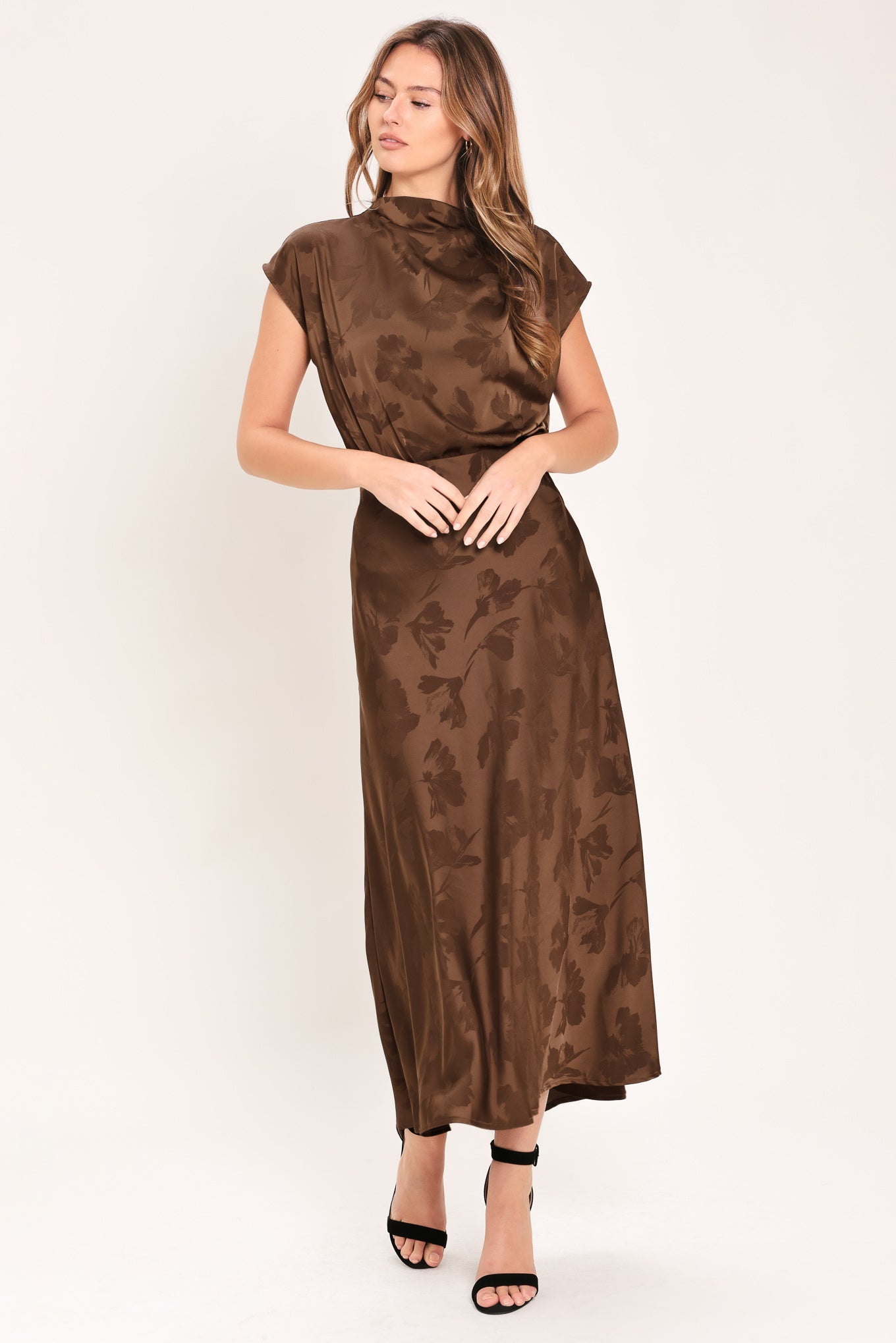 CHOCOLATE FLORAL WOVEN JACQUARD MIDI SKIRT - Image 4