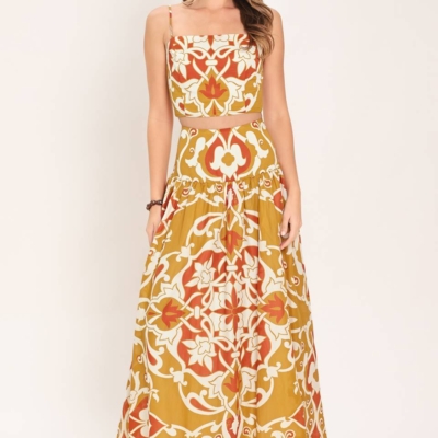 GOLDEN ISLAND WOVEN TOP AND SKIRT SET
