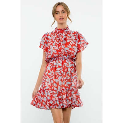 Rowena-Flutter Sleeve Print Dress