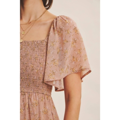 Ariana Square Neck Floral Chiffon Smocked Midi Dress - Image 15