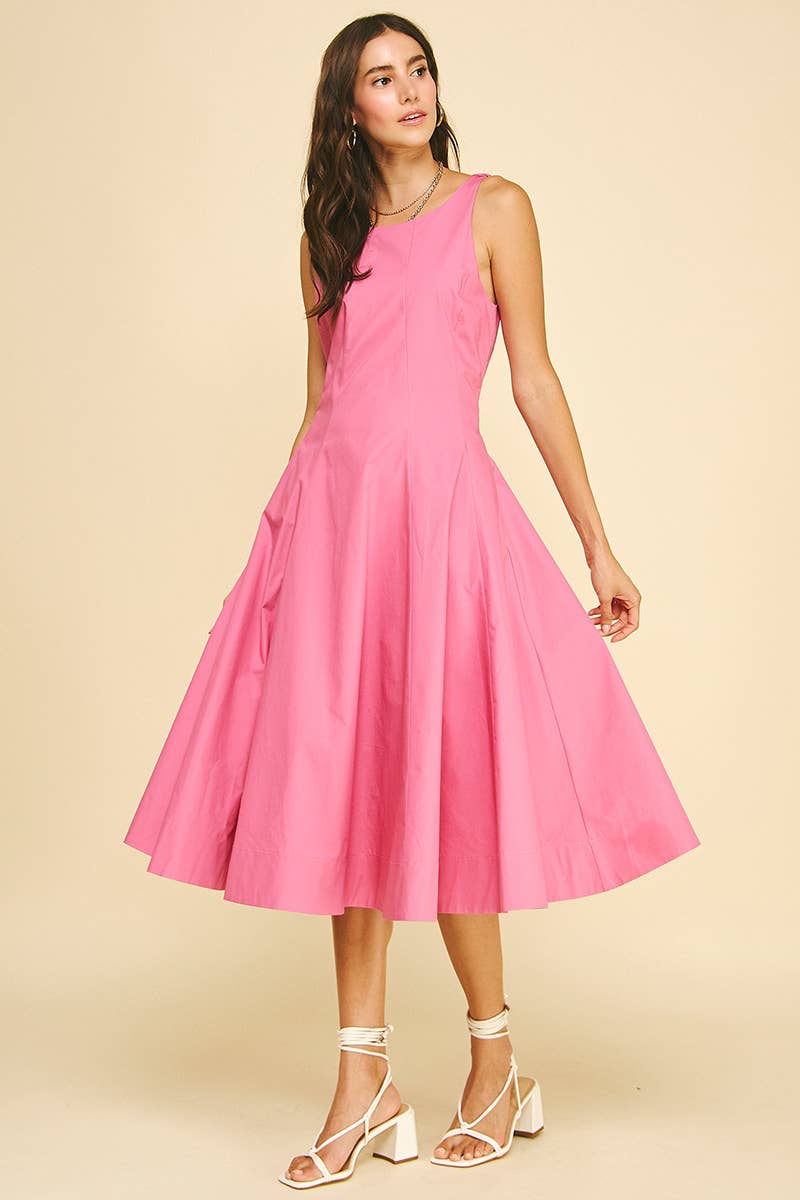 LISSETTE- FITTED BODICE FLARED MIDI DRESS - Image 4