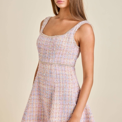 Sloane - Pastel Sequin Braid Detailed Round Neck Tweed Jacket & Mini Dress Set - Image 12