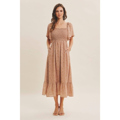 Ariana Square Neck Floral Chiffon Smocked Midi Dress - Image 5