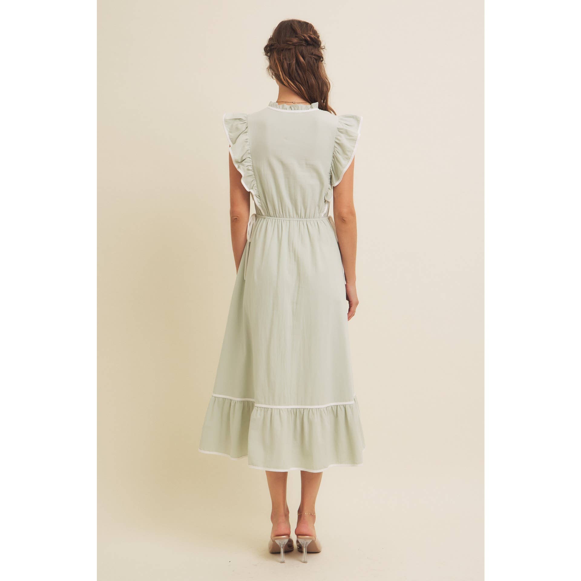 Annie- COTTON GAUZE MIDI DRESS WITH RUFFLES AND CONTRAST BINDING - Image 10