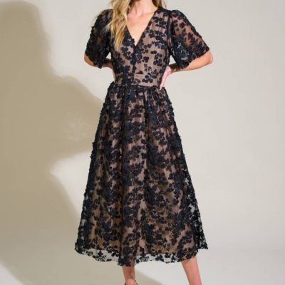 Cynthia - Lace Crochet Woven Midi Dress