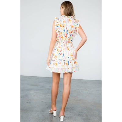 SAVANNAH- White Abstract Print Smocked Ruffle Skirt - Image 5