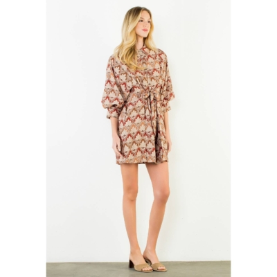 Alina - Long Sleeve Pattern Button Down Dress - Image 6