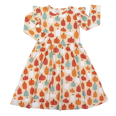 Alternative view of Pumpkin Patch Fall Kids Ruffle Long Sleeve Twirl Dress