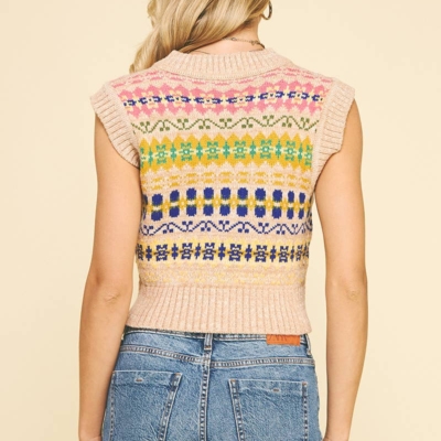 Julia Patterned Sweater Vest - Cropped V-Neck Knit Vest - Image 5
