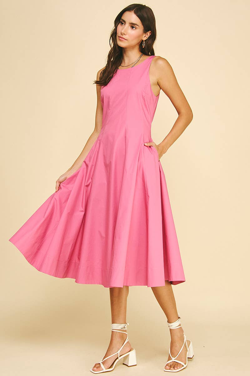 LISSETTE- FITTED BODICE FLARED MIDI DRESS - Image 5