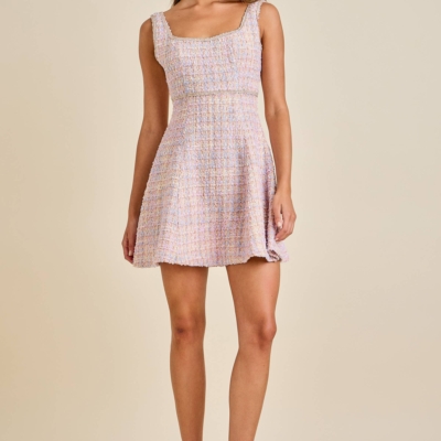 Sloane - Pastel Sequin Braid Detailed Round Neck Tweed Jacket & Mini Dress Set - Image 10