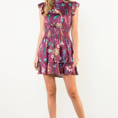 Heather -Smocked Waist Flutter Sleeve Dress - Image 3