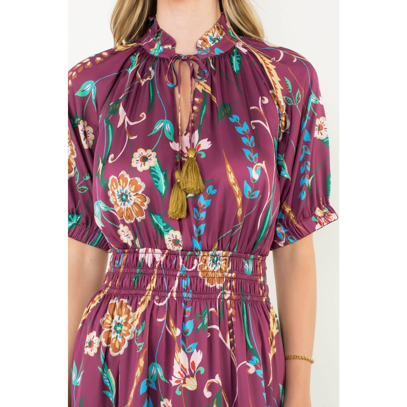 Presley-Smocked Waist Tassel Floral Maxi Dress - Image 4