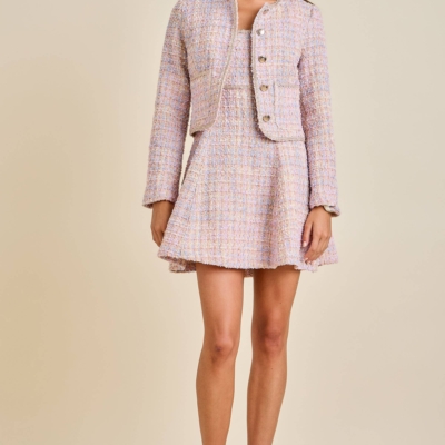 Sloane - Pastel Sequin Braid Detailed Round Neck Tweed Jacket & Mini Dress Set - Image 20