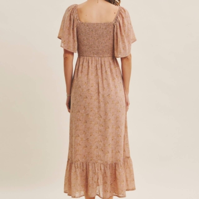 Ariana Square Neck Floral Chiffon Smocked Midi Dress - Image 11