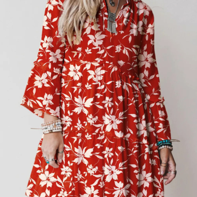 Alternative view of Kristen - Red Boho Floral Mini Dress