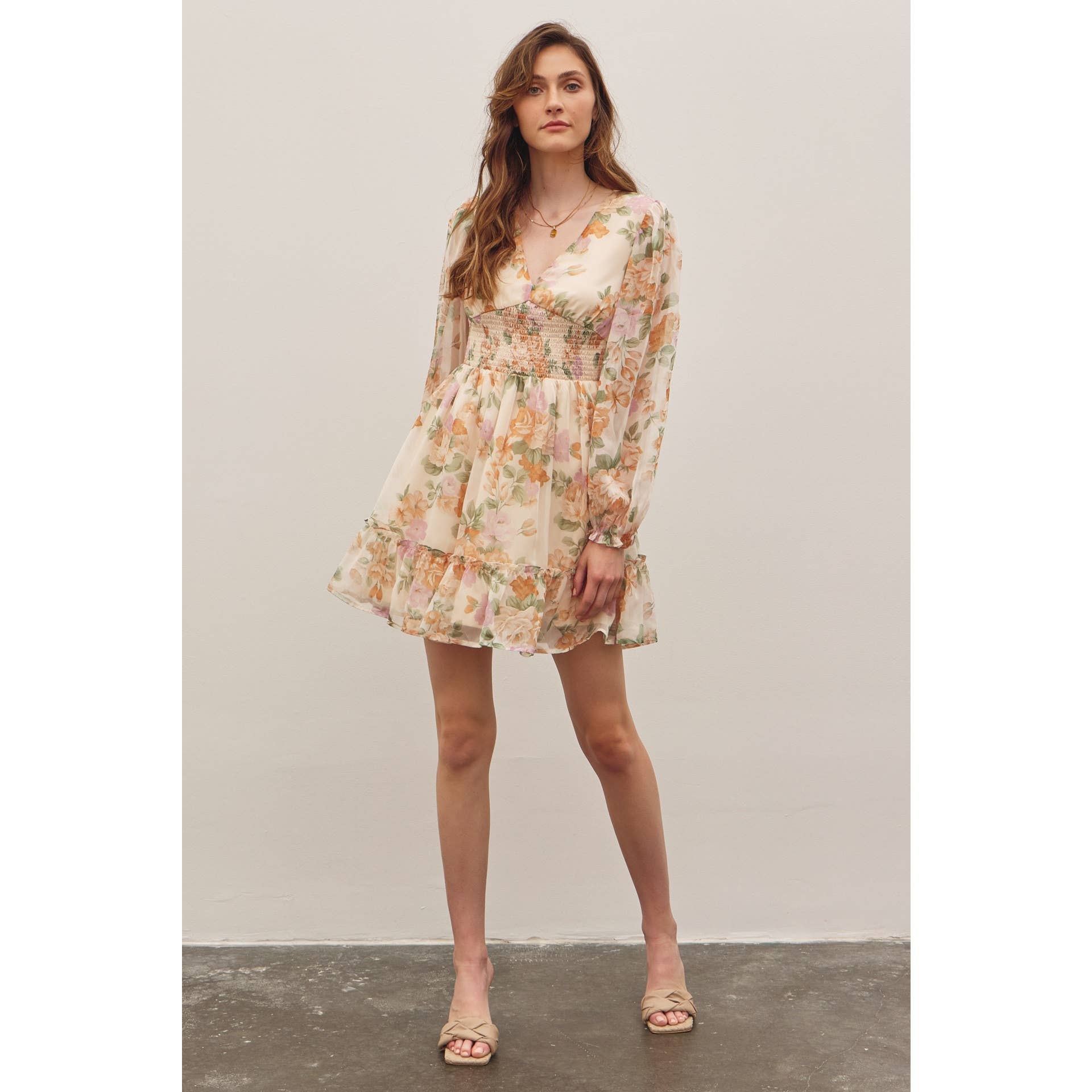 LAYLA-FRENCH FLORAL V-NECK SMOCKED MINI DRESS - Image 15