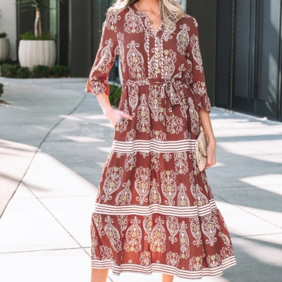 Holly - Brown Floral Tiered Maxi Dress - Image 8