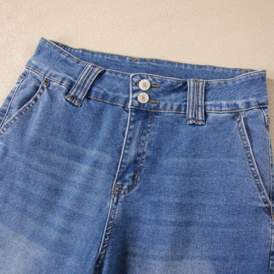 Eva - Sky Blue Double Button Zip Fly Straight Leg Jeans - Image 4