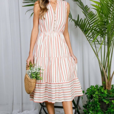 Soleil- Summer- Striped 100% Cotton Tired Midi Dress - Image 6