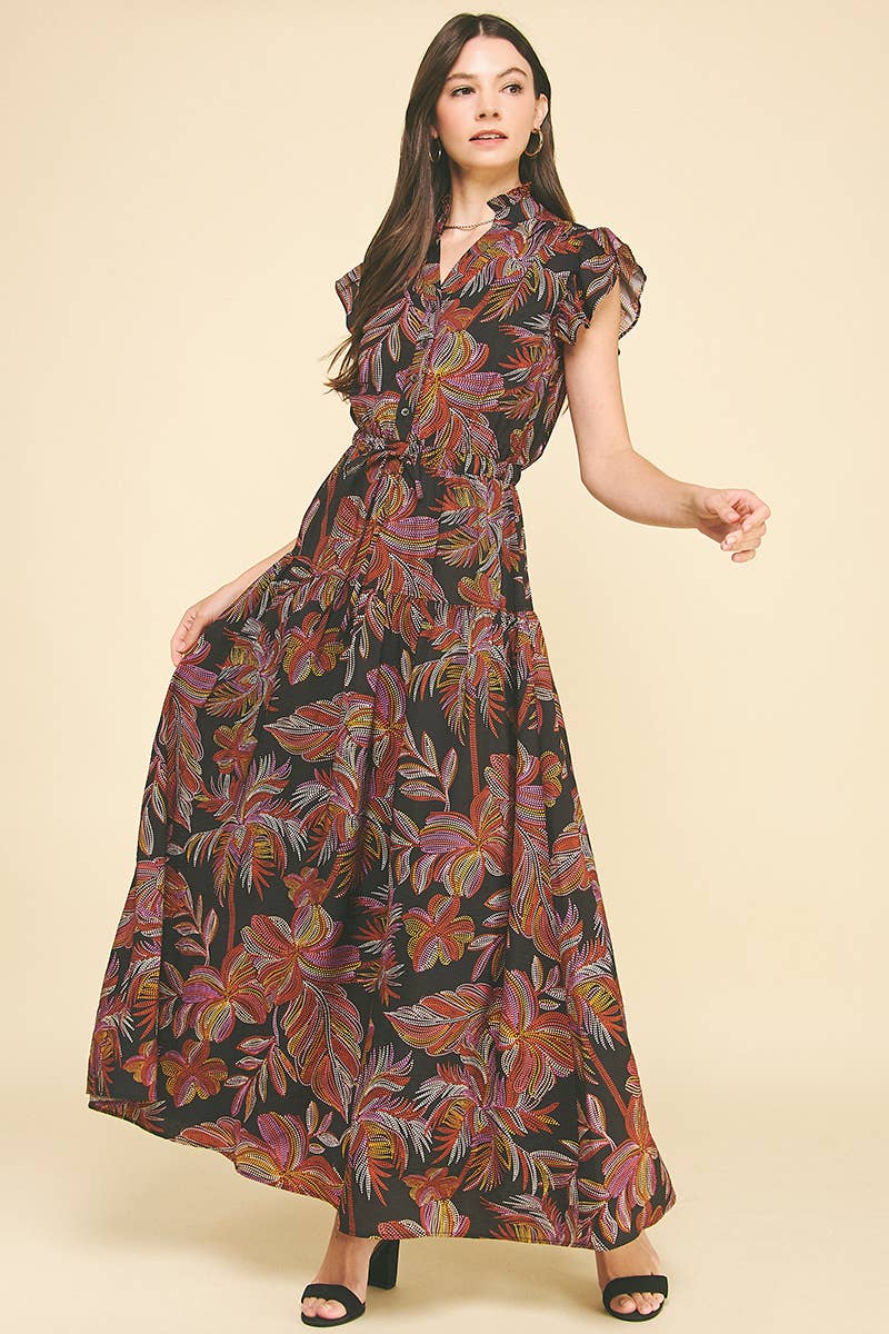 Jana - Leaf Print Tiered Maxi Dress - Image 2