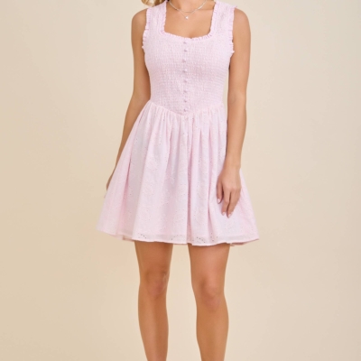 Sarah Eyelet Smocked Mini Dress – Sweet Feminine Spring Style - Image 5