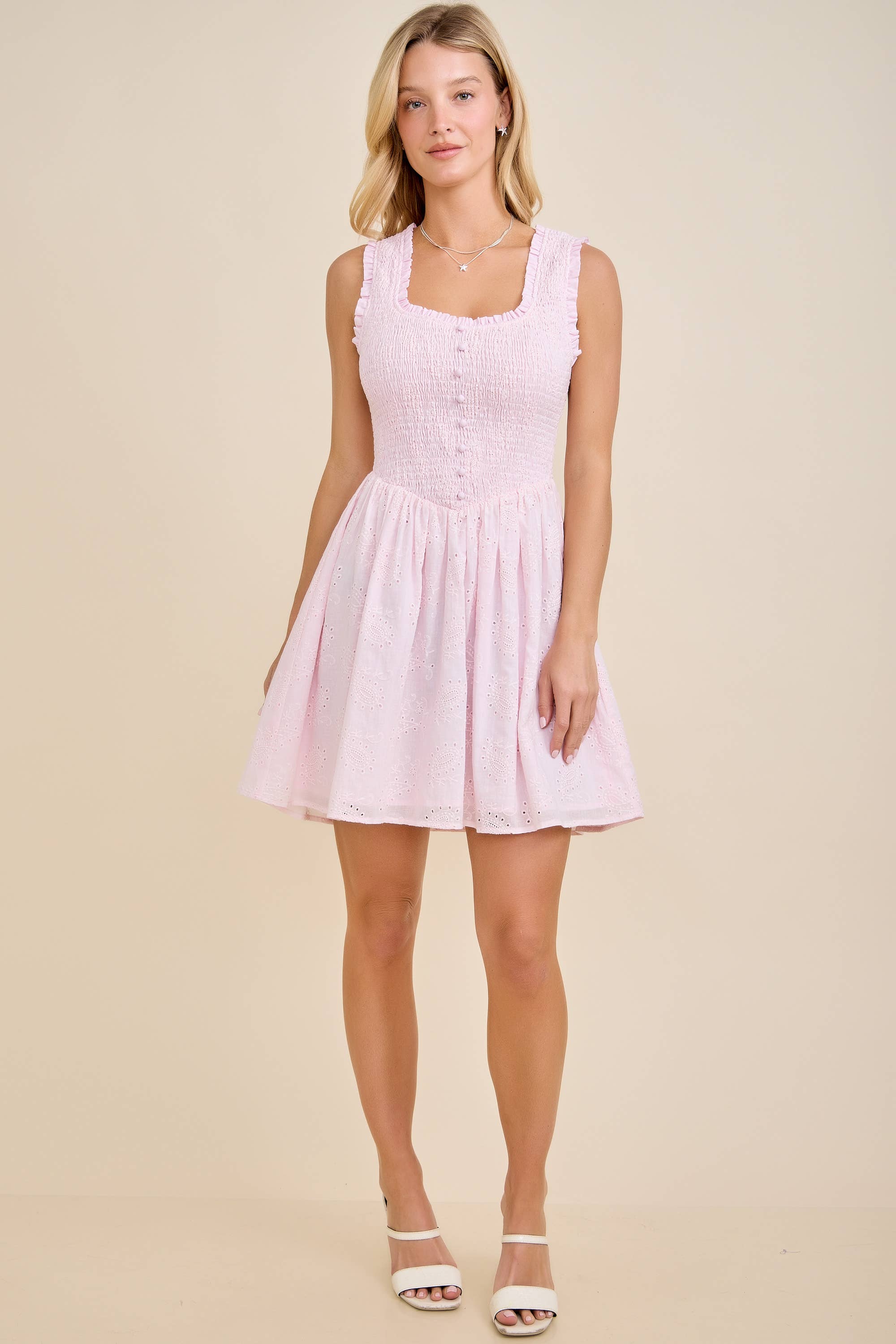Sarah Eyelet Smocked Mini Dress – Sweet Feminine Spring Style - Image 5