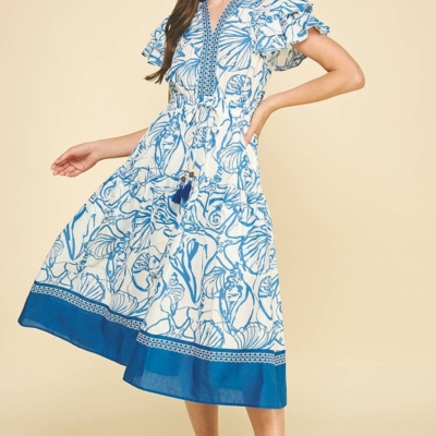 Hailey - CONTRAST SEASHELL PRINTED MIDI DRESS