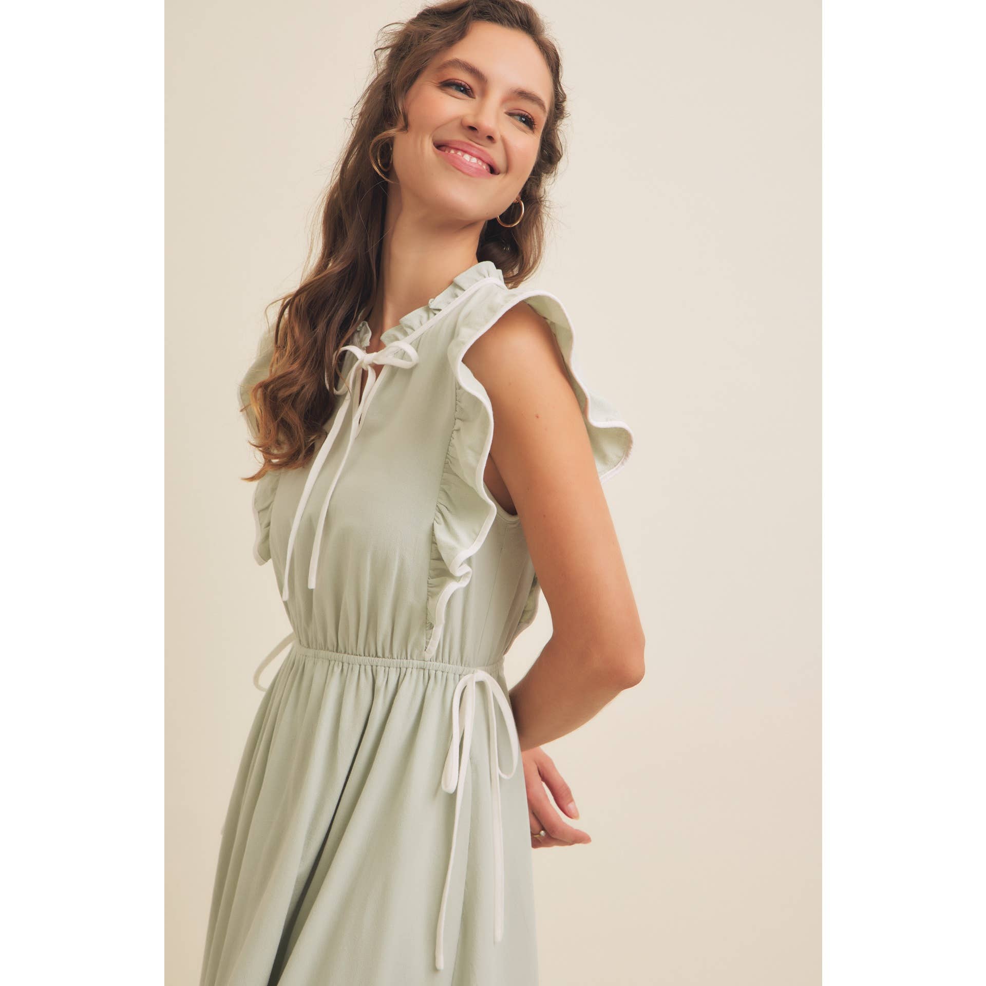 Annie- COTTON GAUZE MIDI DRESS WITH RUFFLES AND CONTRAST BINDING - Image 11