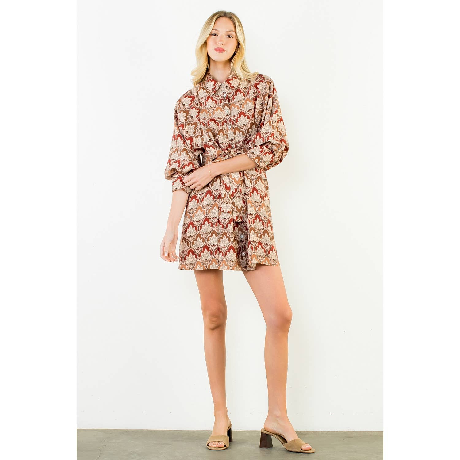 Alina - Long Sleeve Pattern Button Down Dress - Image 3
