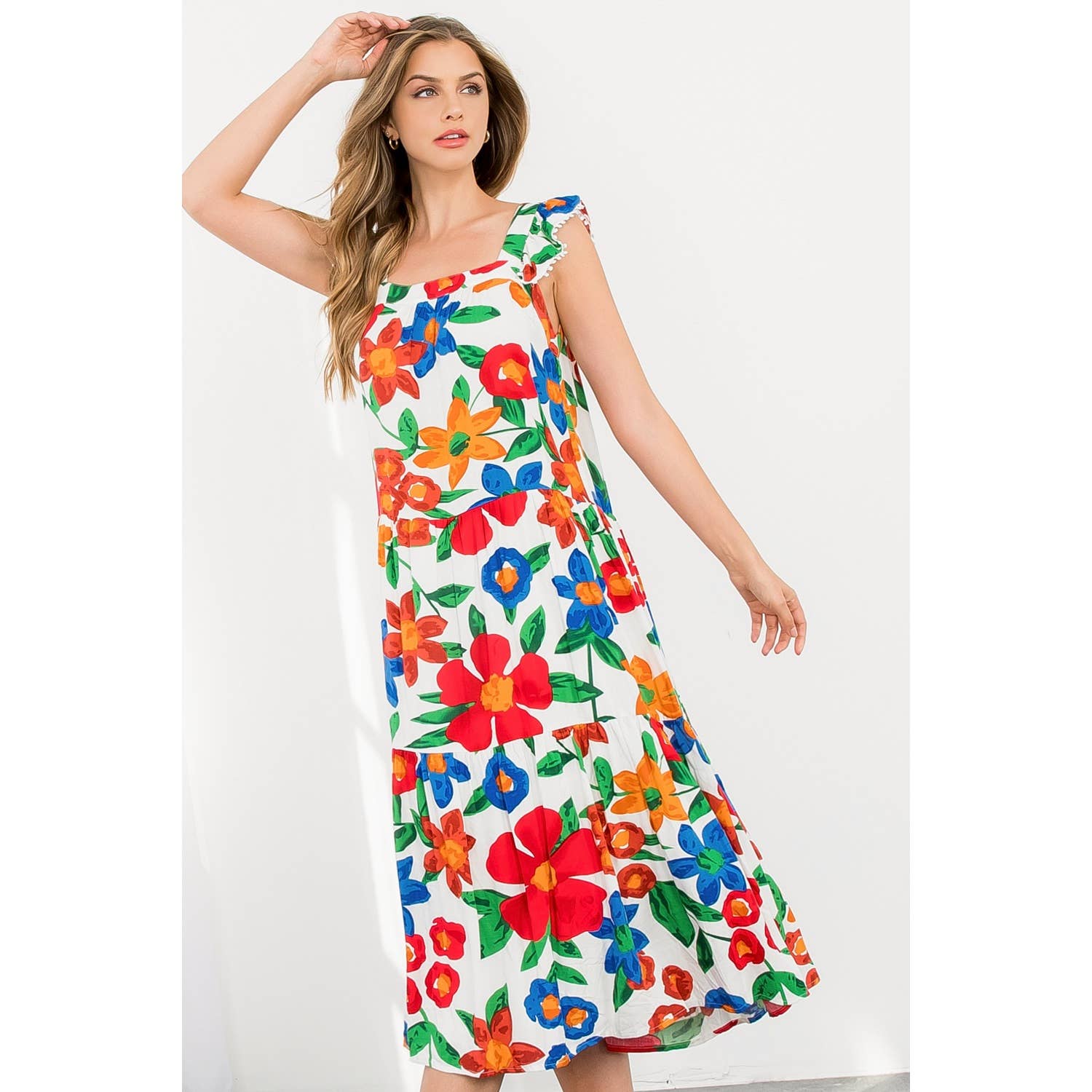 Marlow-Floral Print Tiered Midi Dress - Image 2
