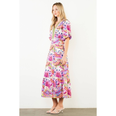 Alternative view of Meg - Puff Sleeve Pattern Tiered Dress