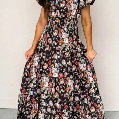 Alternative view of Sally- Black Floral Tiered Maxi Dress
