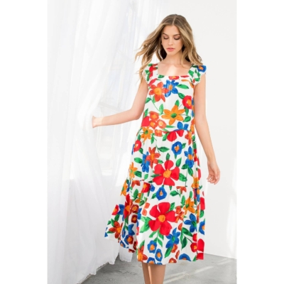 Marlow-Floral Print Tiered Midi Dress - Image 7