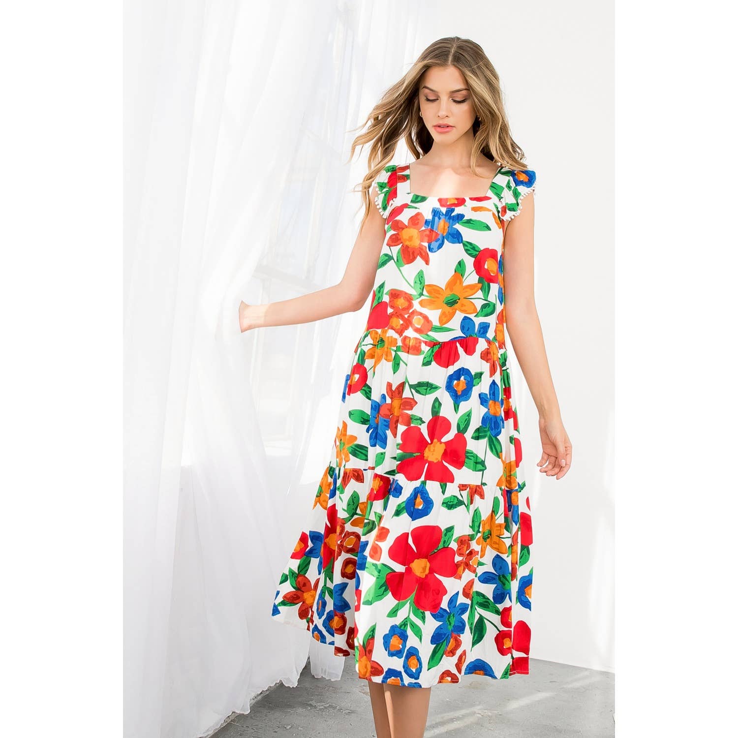 Marlow-Floral Print Tiered Midi Dress - Image 7