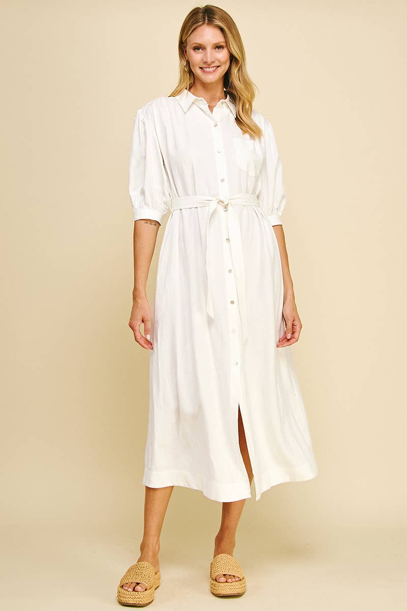 MILA- Solid Linen Midi Dress - Image 3