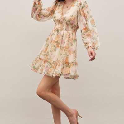 Alternative view of LAYLA-FRENCH FLORAL V-NECK SMOCKED MINI DRESS