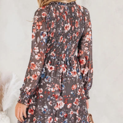 Danny - Brown Floral Mesh Mini Dress - Image 5