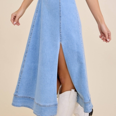 Baylee - Sleeveless Side Slit Denim Midi Dress - Image 4