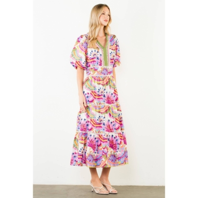 Meg - Puff Sleeve Pattern Tiered Dress - Image 6