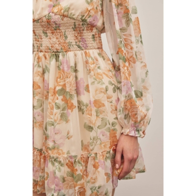 LAYLA-FRENCH FLORAL V-NECK SMOCKED MINI DRESS - Image 14