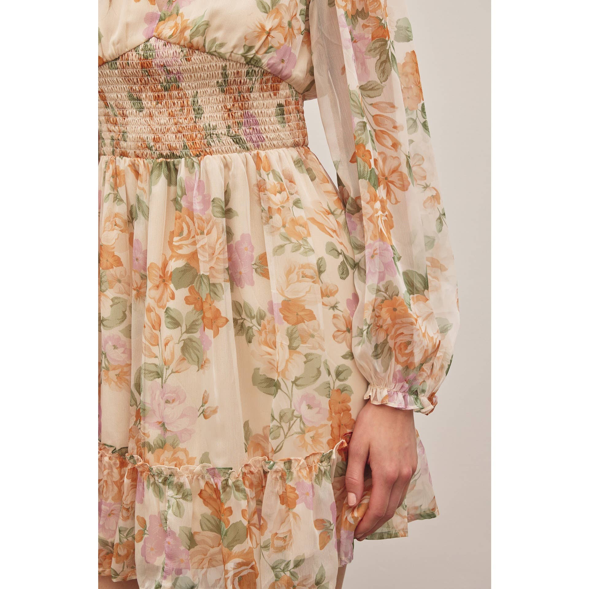 LAYLA-FRENCH FLORAL V-NECK SMOCKED MINI DRESS - Image 14