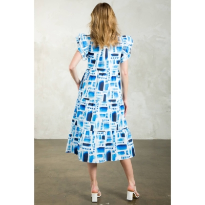 GRACELLE- Flutter Sleeve Print Tiered Midi Dress - Image 4