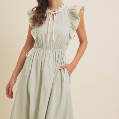 Annie- COTTON GAUZE MIDI DRESS WITH RUFFLES AND CONTRAST BINDING