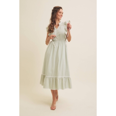 Annie- COTTON GAUZE MIDI DRESS WITH RUFFLES AND CONTRAST BINDING - Image 5
