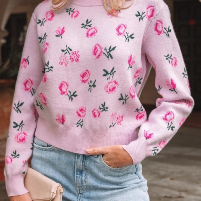 Destiny - Sweet Floral Print Cropped Sweater - Image 7